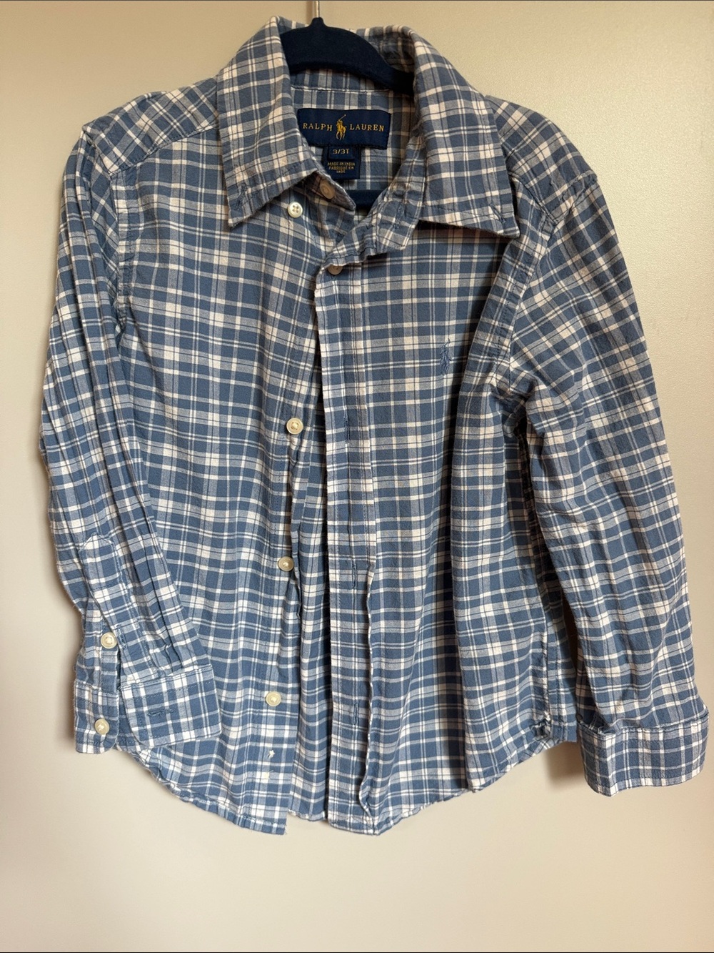 Ralph Lauren Blue and White Plaid Cotton Button-Down Shirt